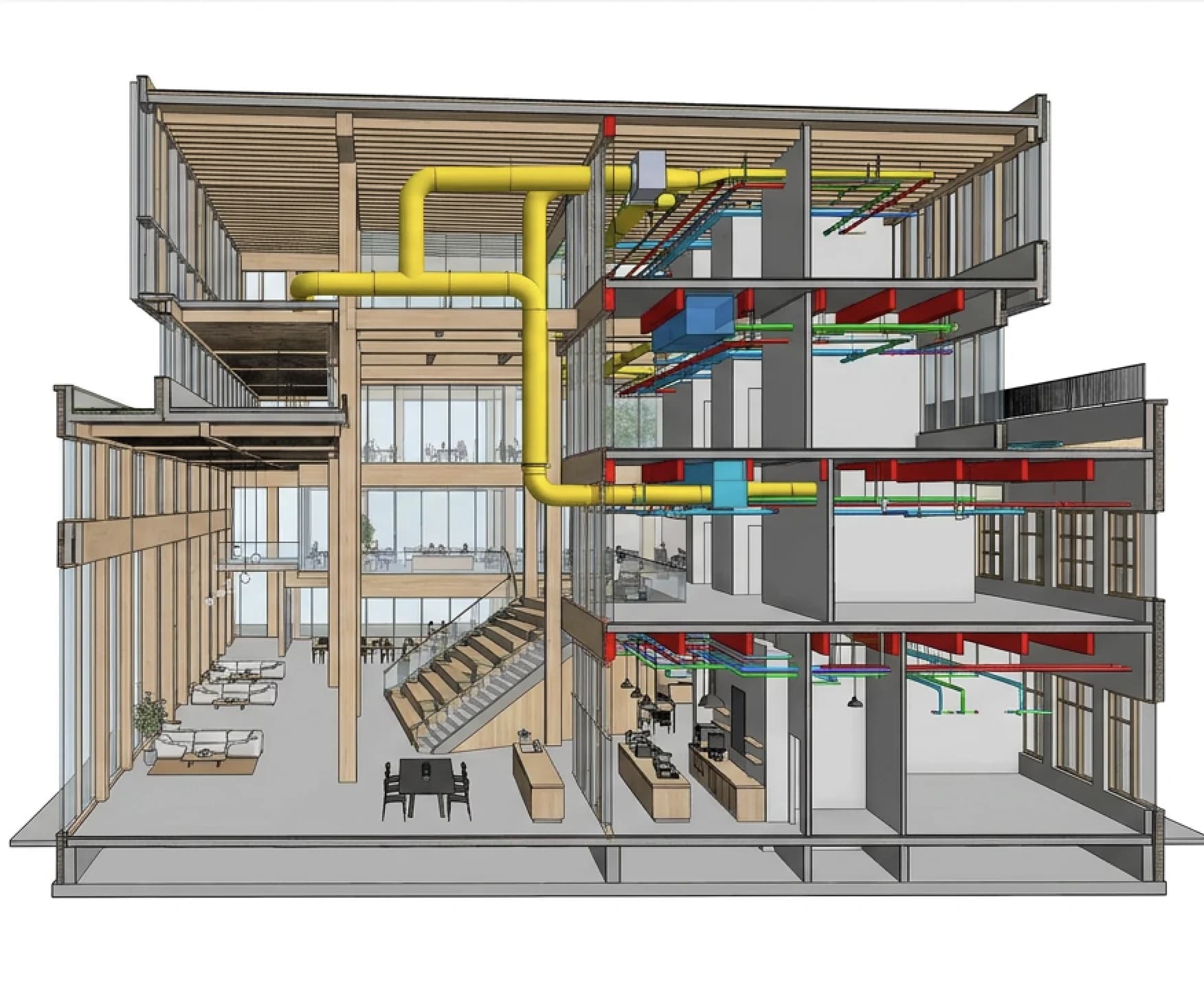 BIM model of a construction project, zoomed in on a detected collision